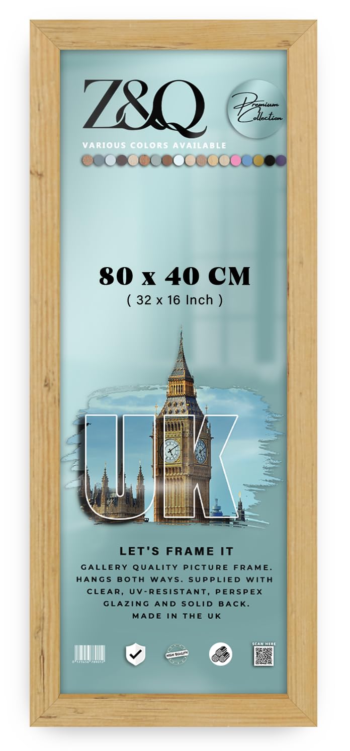 Z&Q | Vintage MDF Frame (80 x 40 CM) Rich Wood Finish, Minimalist Wall Hanging 32 Inch x 16 Inch Modern Gallery Picture Display, 800 x 400 mm [ Pine ]