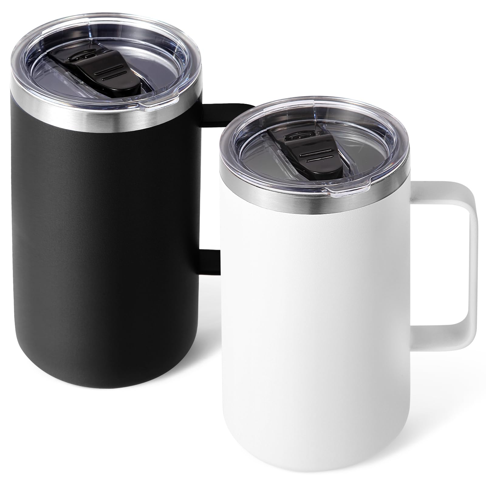 Volhoply 650ml (22oz) Insulated Coffee Mug with Lid and Straw, Stainless Steel Travel Mugs with Handle, Double Wall Vacuum Coffee Tumbler for Hot and Cold Drinks (Assorted,2 Pack)