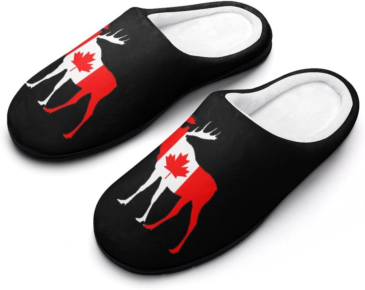 Canada Flag Mooses Women's House Slippers Memory Foam Warm Shoes Spa Rubber Sole Indoor Outdoor