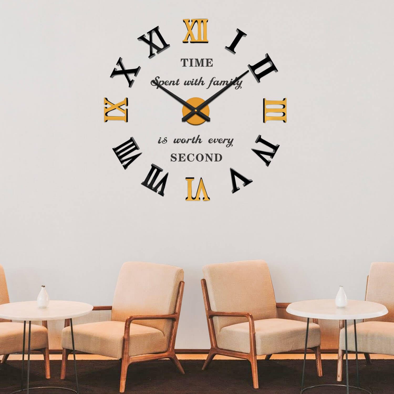 VANGOLD Vintage Roman Numerals Wall Clock for Living Room Decor, Decorative Wall Clocks Battery Operated (Gold Home Decoration)