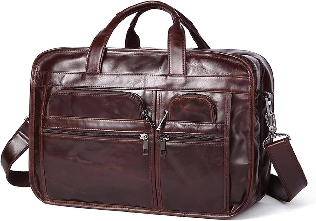 Leather Briefcases for Men 13.3 Inch Laptop Handbag Large Capacity Expandable Business Vintage bag