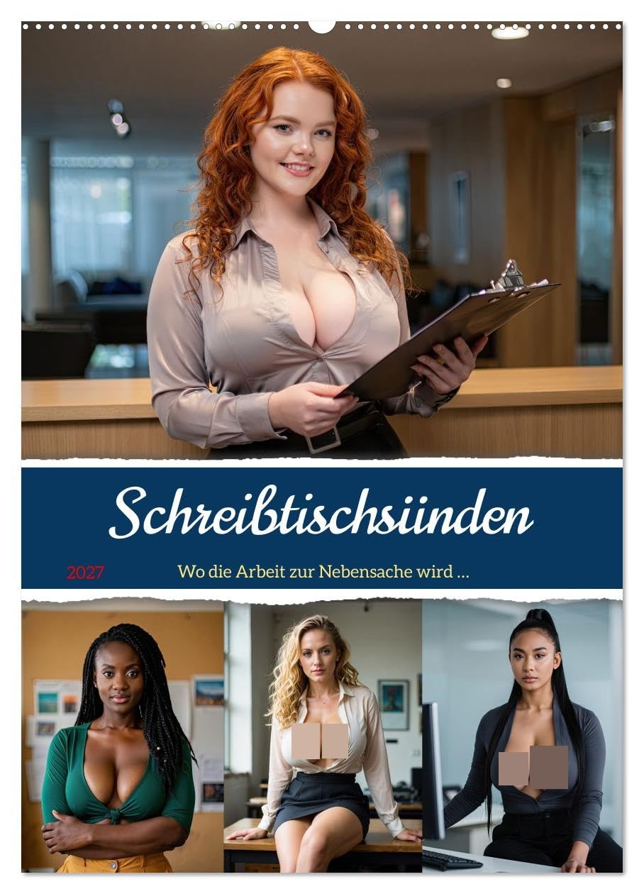 CALVENDO - Schreibtischsünden (Wandkalender 2027 DIN A2 hoch), Monatskalender: Verboten sexy – direkt vom Schreibtisch!
