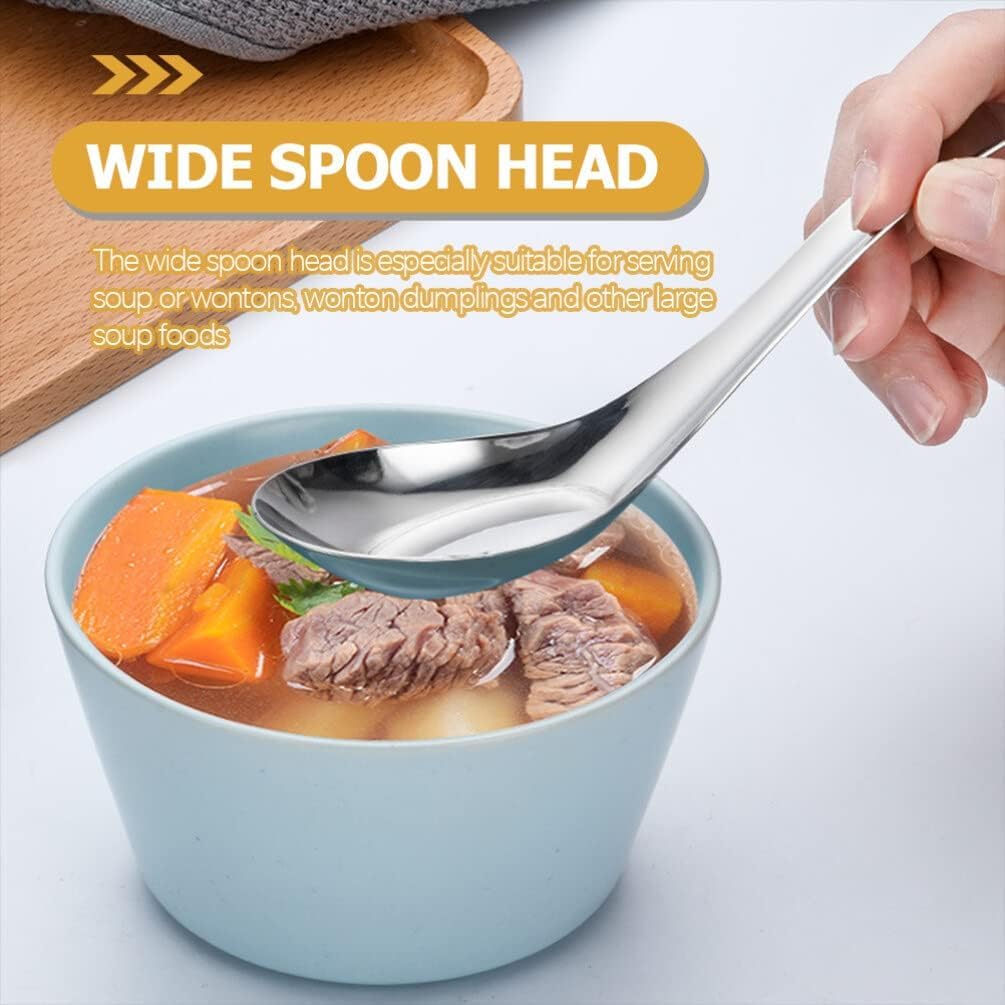 Łyżki do zupy ze stali nierdzewnej – 6 szt. azjatyckich łyżek do zupy do ramenu, bulionu, miso, deserów, płatków śniadaniowych, trwałe i stylowe wzornictwo do codziennego użytku
