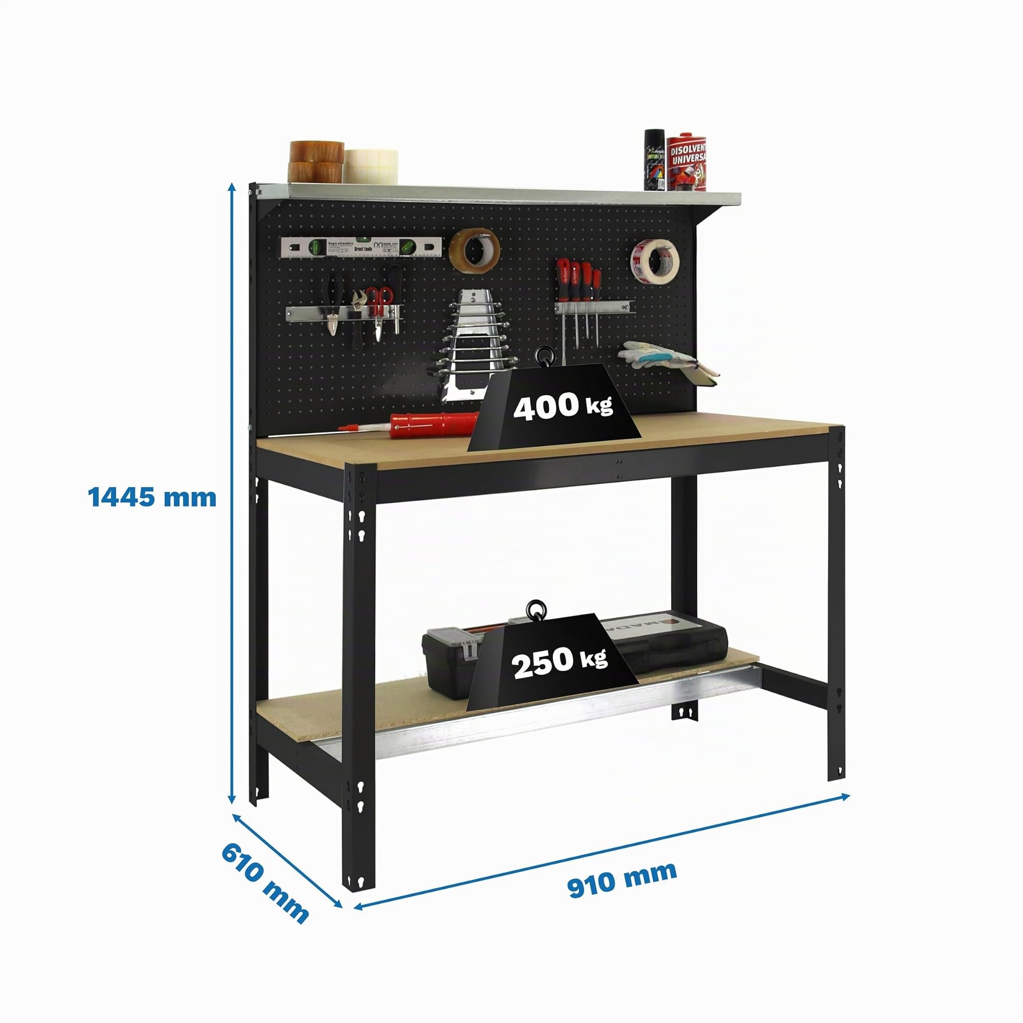 Simon Rack Mesa de Trabajo Taller 400 kg 1445x910x610 mm Antracita/Madera BT3