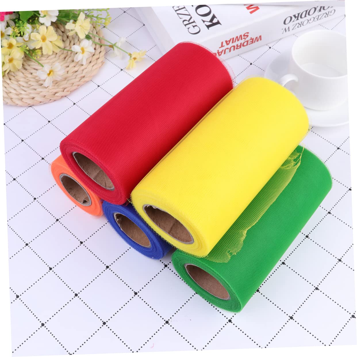 KONTONTY 5pcs Rolls Tulle Yarn Reel Gauze Fabric Spool Ribbon Fabric Tulle Fabric Tulle Craft Ribbon DIY Table Skirt Mesh Spool Mesh Fabric Horseshoe Charms for Crafting Poly Mesh Ribbon
