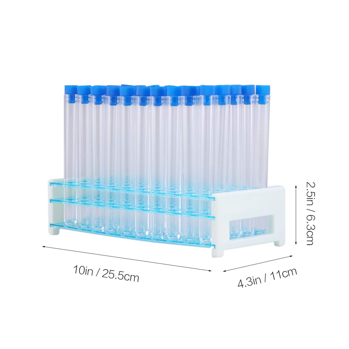 Tubo de Ensayo de Plástico Duro 50 Piezas con Soporte Azul | Cierre Sellado, Apto para Experimento Científico y Uso Doméstico, Adecuado para Guardar Polvo
