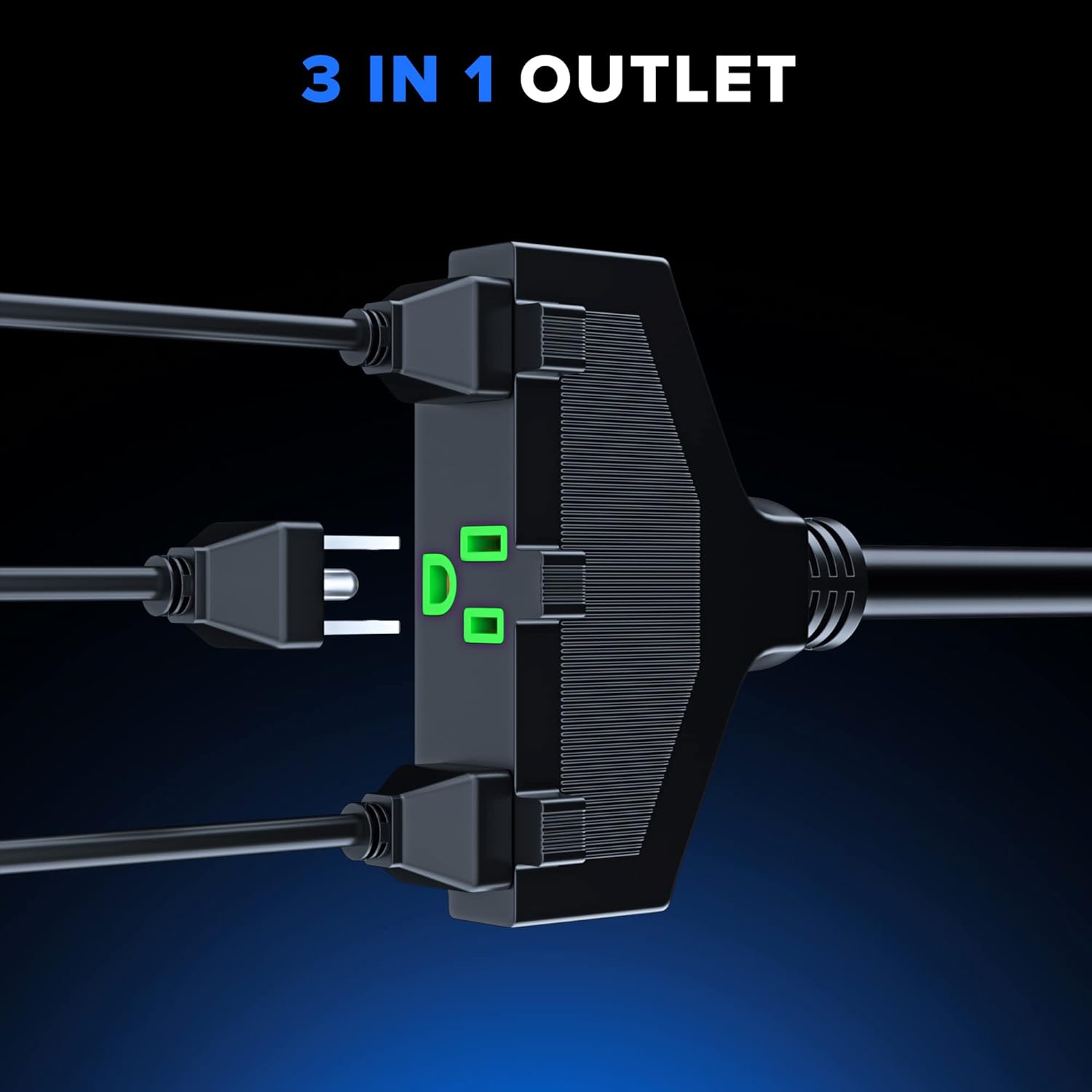 Extension Cord 8 Feet, SJTW Extension Cord with Multiple Outlets, 14 Gauge (Black, 2 Pack) ETL Listed