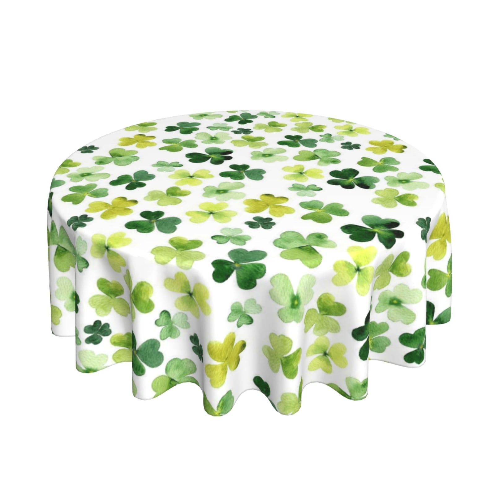 FJQWKLF St Patrick Round Tablecloth 60 Inch Sage Green Shamrock Spring Table Cloth Stain Resistant Clover Washable Table Cover for Kitchen Party Dinner Tabletop Decoration