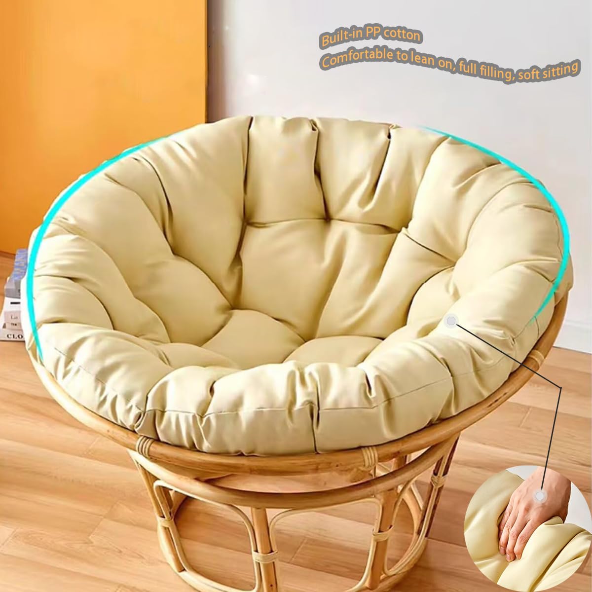 Cuscino per Sedia Rotondo Spesso, Cuscino Impermeabile per Sedia A Forma di Uovo, Cuscino per Sedia A Dondolo Spesso per Giardino, Balcone E Soggiorno,Cachi,70×70