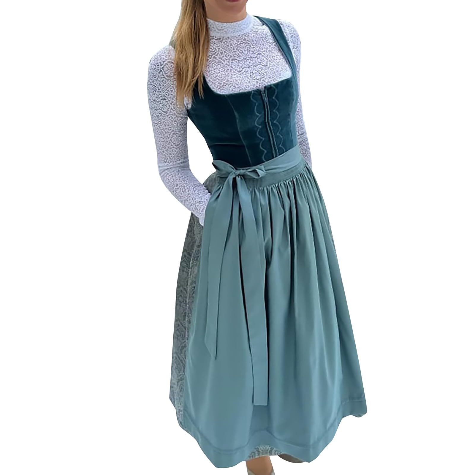 Damski strój karnawałowy na festiwal piwa – sukienka bawarska na Oktoberfest, z regulowanymi paskami i kieszeniami, idealna do ogródków piwnych, kostiumów na Halloween i na imprezy tematyczne