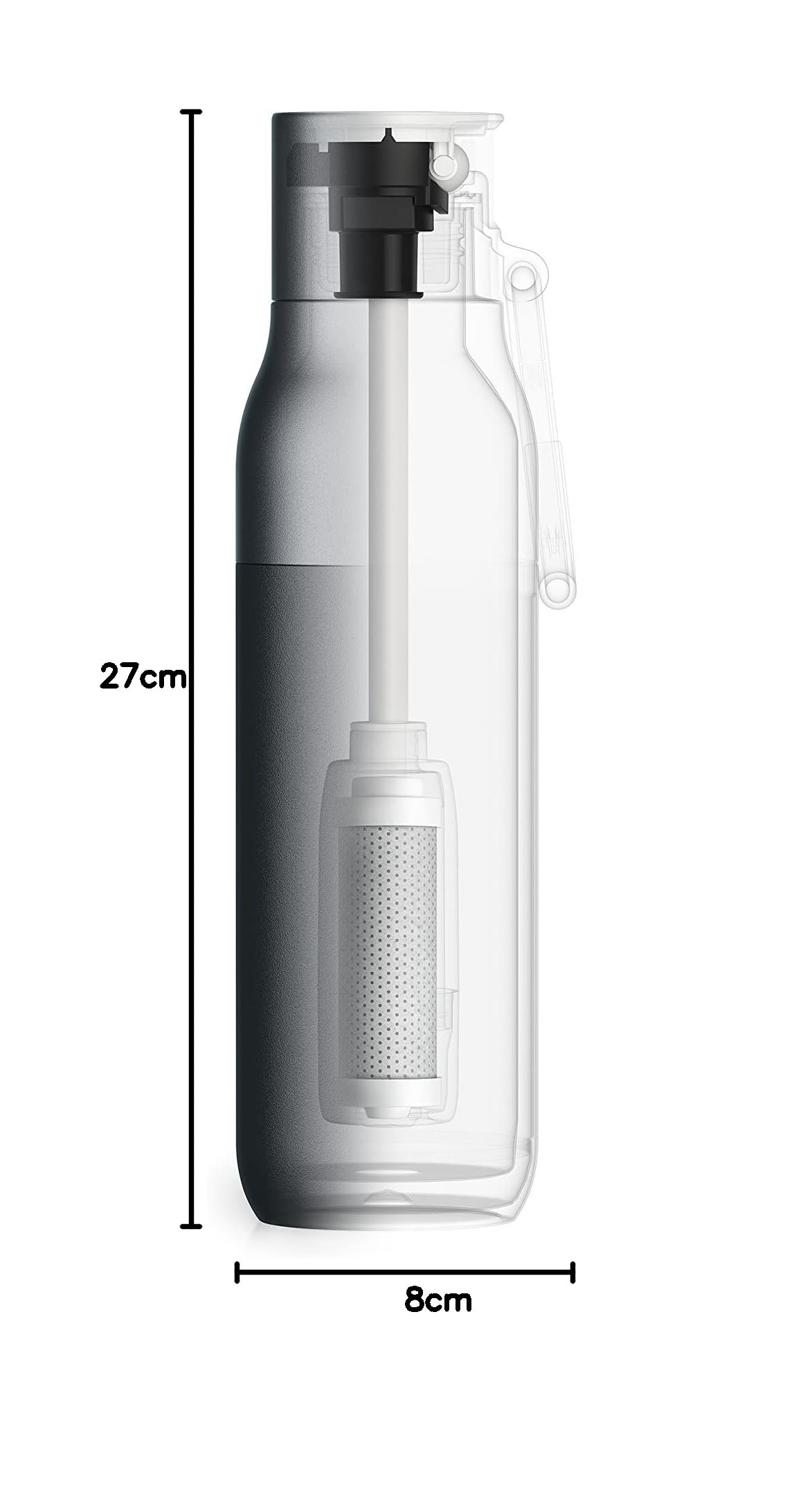 LARQ Bouteille Filtered - Bouteille d'eau isotherme en acier inoxydable sans BPA avec technologie Nano Zero et filtres longue durée, 740ml, Obsidian Black