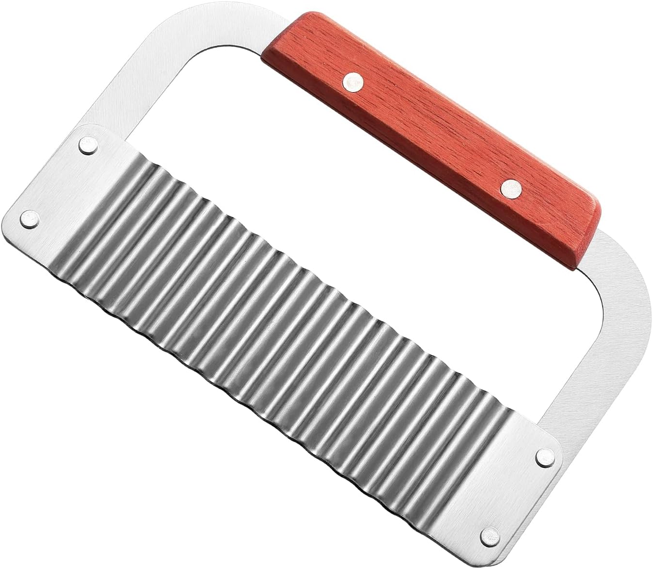 Crinkle Cutter Stainless Steel Potato Slicer Heavy Duty Wavy Crinkle Cutting Chopping Tools with Wooden Handle for Carrot Veggies