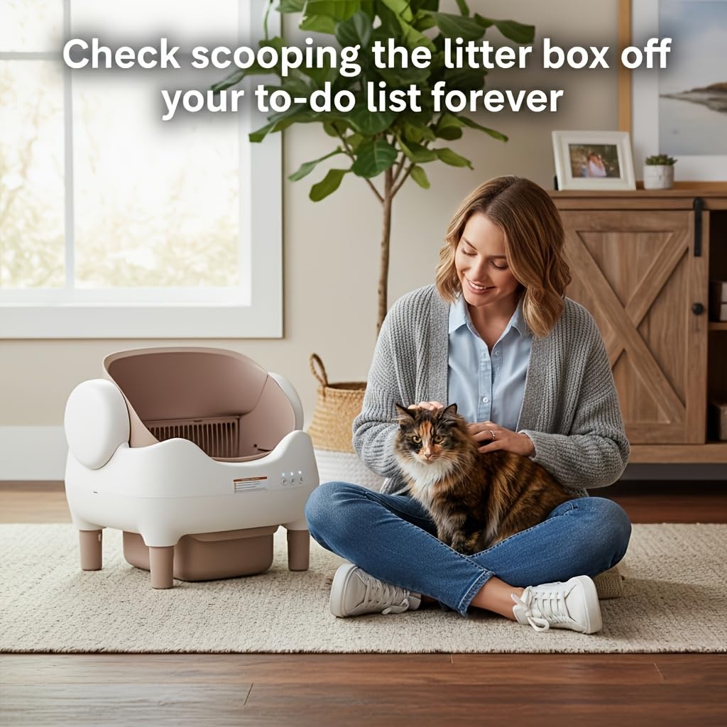 Extra-large Smart Self-cleaning Cat Litter Box, Smart Litter Box With App-Controlled Automatic Cleaner, Built-in Ambient Light & Dual Odor Elimination, 2-Week Automatic Maintenance, Large Waste Bin