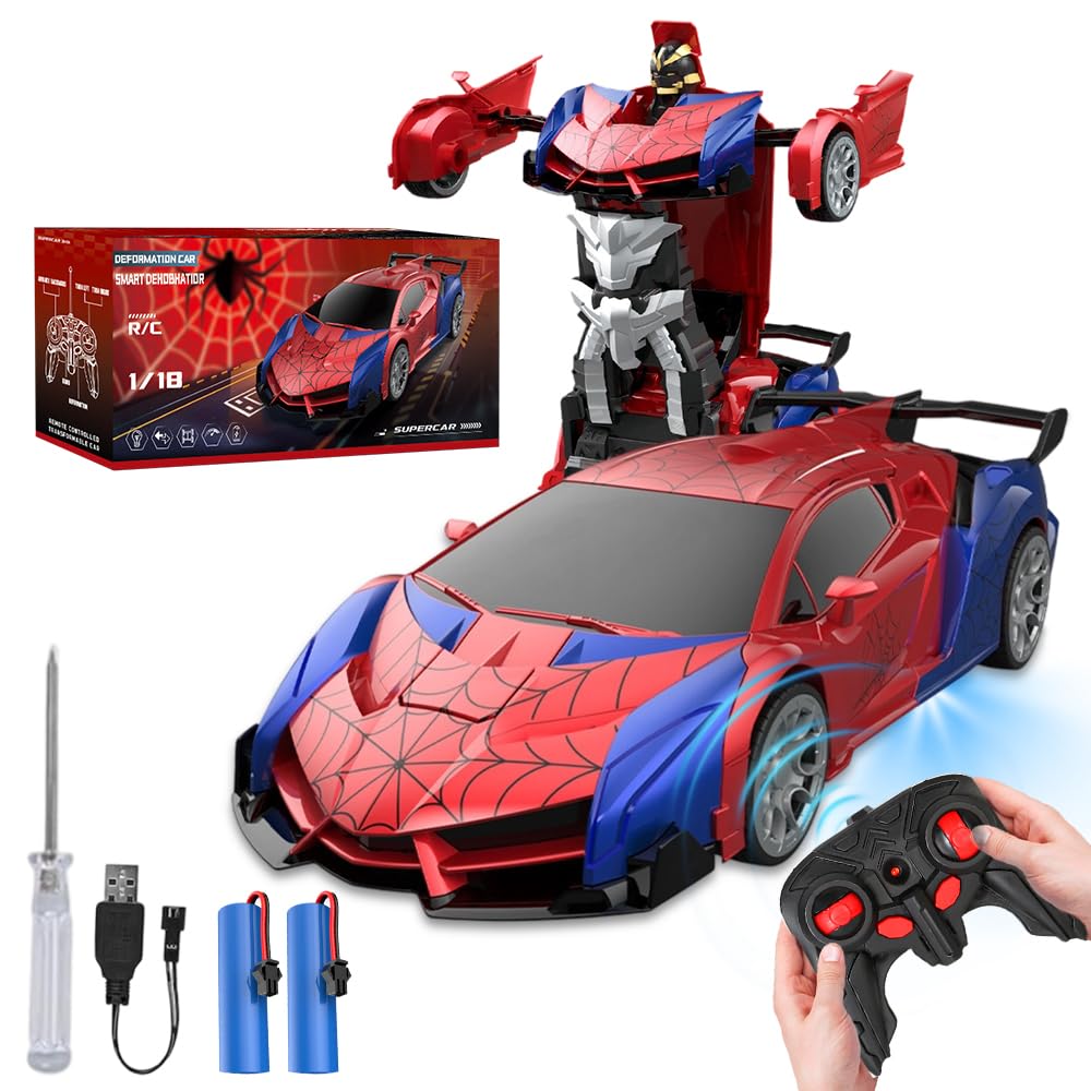 DAJASD Spider Remote Control Cars, 2.4GHz 2 in1 Spider Car & Robots, One-Button Deformation, 1:18 Rechargeable High Speed RC Drift Car with Flashing Light, Spider Toys Gifts for Age 3-12 Boys Girls