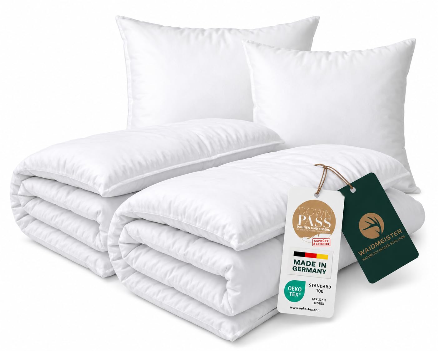 DILUMA Bettenset 4-teilig Comfort - 2X Bettdecke 135x200 cm 1000g Füllung 90% Federn 10% Daunen - 2X Kopfkissen 80x80 cm 100% Federn - Bettdeckenset mit ÖkoTex 100
