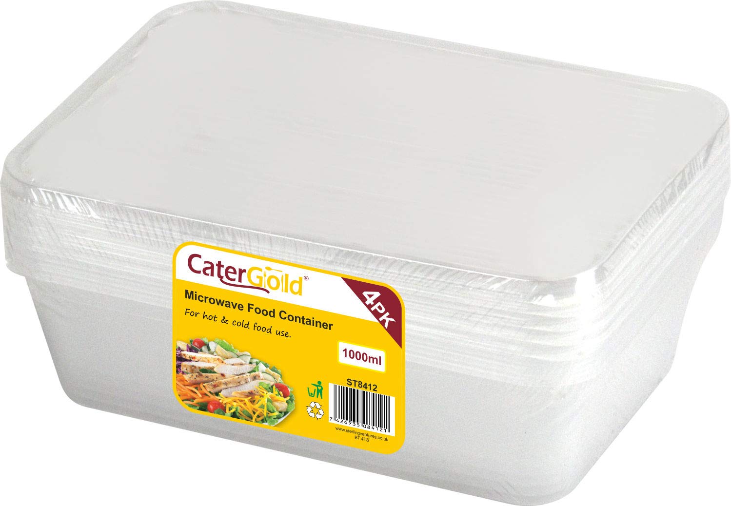 Catergold Reusable Plastic Microwave Freezer Safe Food containers with Lids (4PK 1000ml)