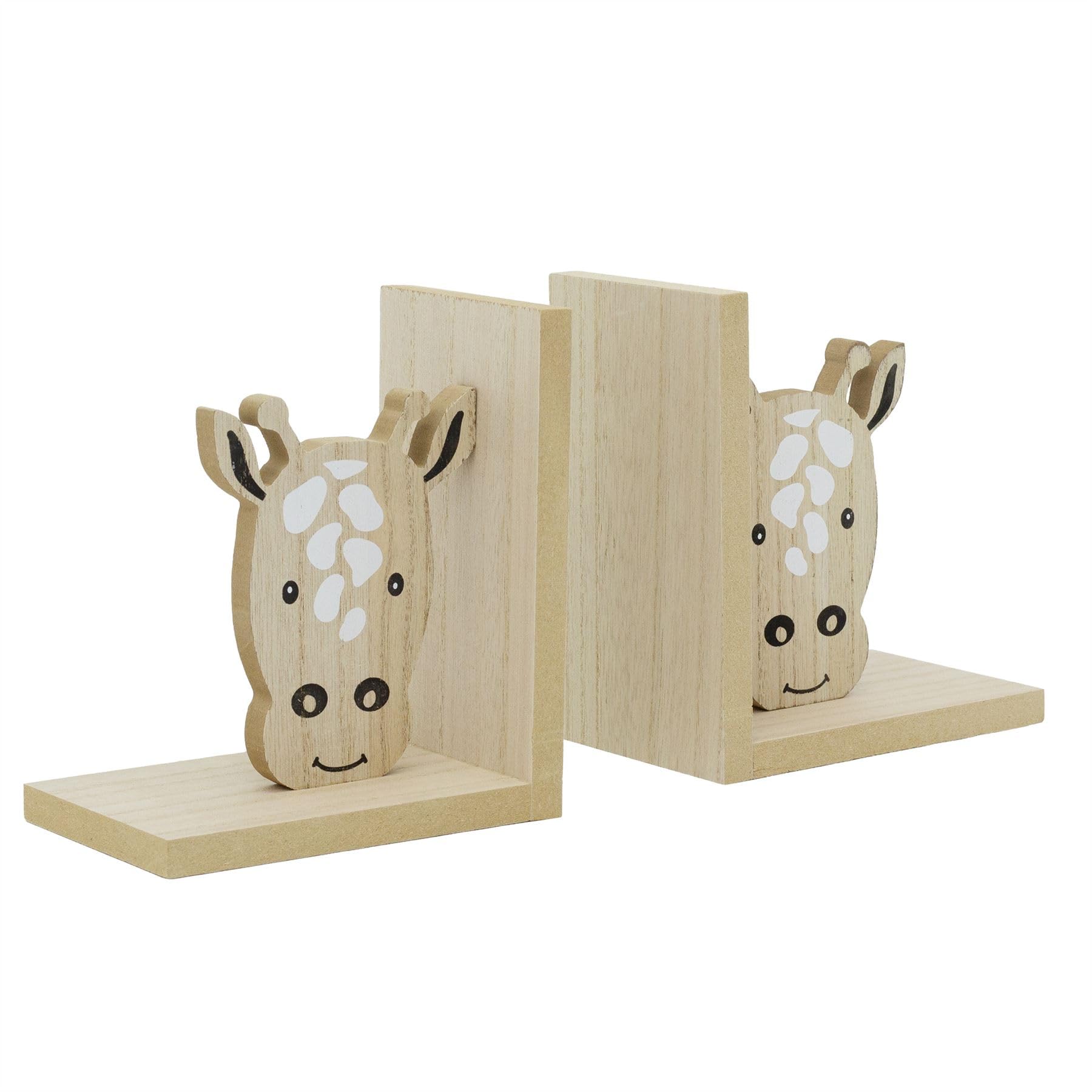 Children's Wooden Giraffe Book Ends, 17x30cm Kids Jungle Safari Animal Bookends Nursery Shelf Book Holders