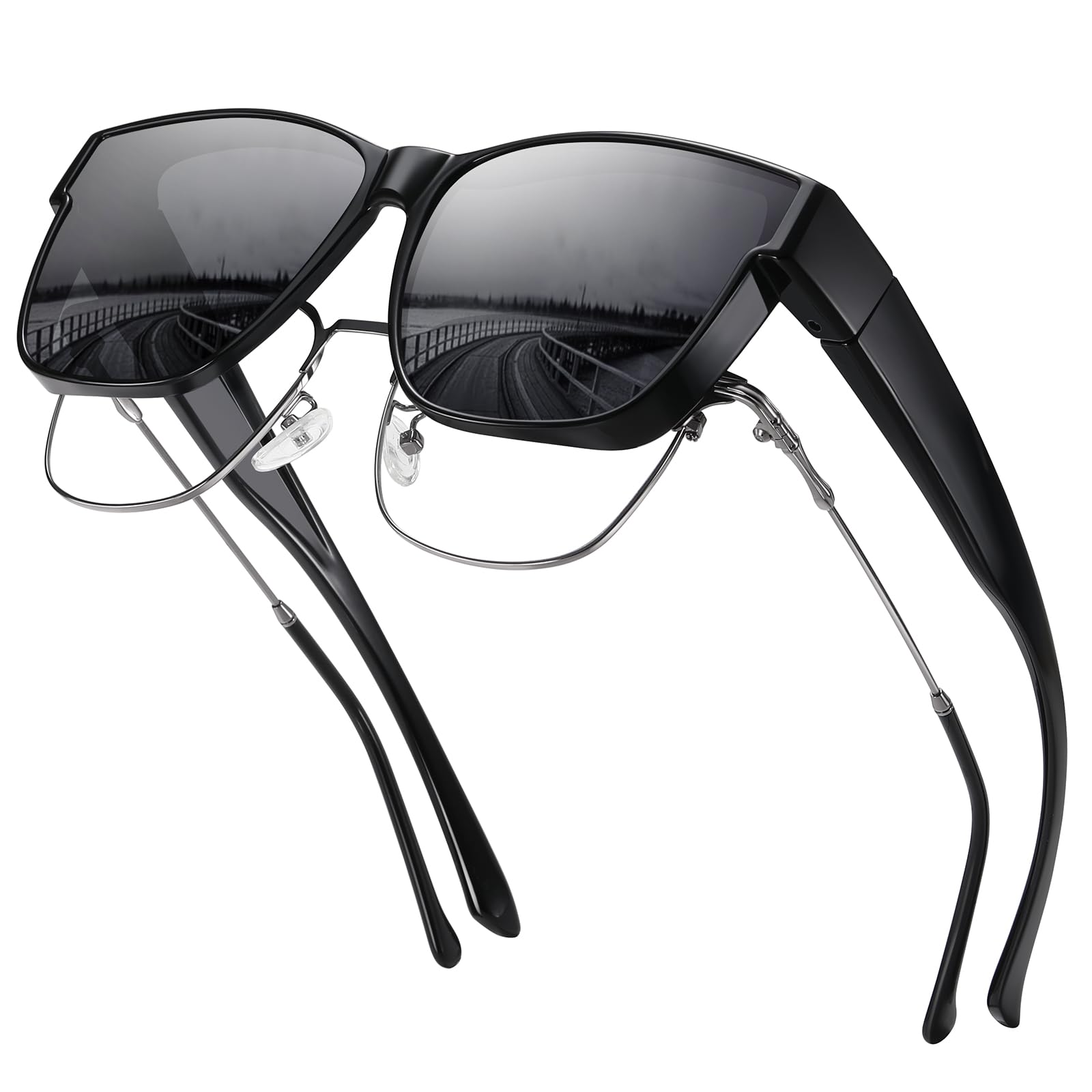 Wzerry Polarized Fit Over Glasses Sunglasses, Wear Over Sunglasses Wrap Around Shades for Men Women UV400 Pretection