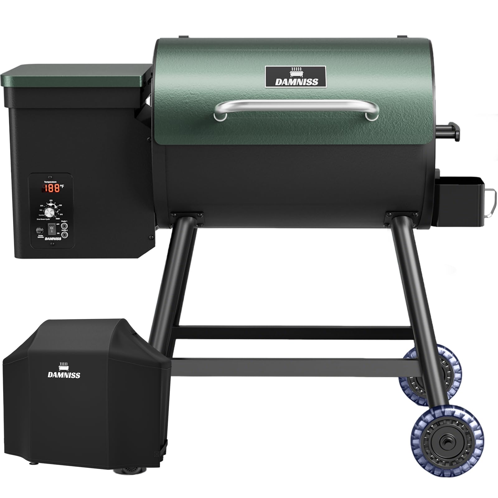 DAMNISS Electric Wood Pellet Grill 8 In 1 BBQ Grills for Outdoor Grill with Auto Feed & PID Temperature Control (180-450°F) 456 Sq.In Cook Area