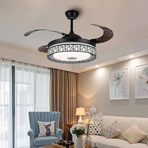 Miniatura 9 de Iammix - Ventilador de techo retráctil moderno de 42 pulgadas, luz interior y ventilador remoto, lámpara de araña con reproductor de música
