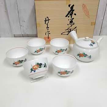 青瓷 手作り急須と湯呑み5客セット Amazon.co.jp: 仁右衛門作 茶器セット 祥瑞一閑人 花鳥一閑人