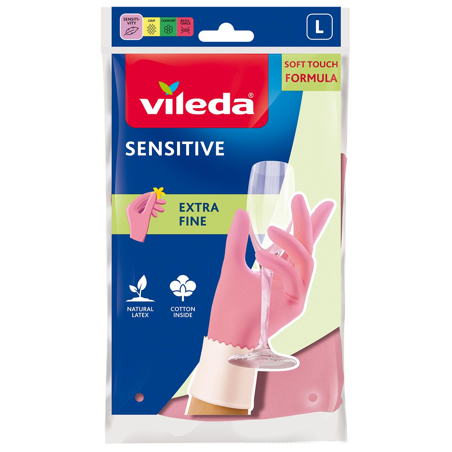 Vileda Wiederverwendbare empfindliche Handschuhe L, Naturlatex, schützend, berührungsempfindlich, bequeme Passform, gute Passform, Rosa, große Größe (1 Paar pro Packung) Drogerie & Körperpflege