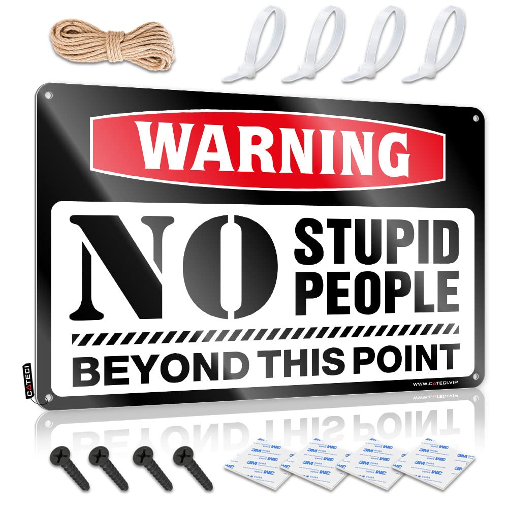 Office Tin Sign Warning No Stupid People Beyond This Point Sign Funny Vintage Signs Metal Vintage Signs(30X40CM)