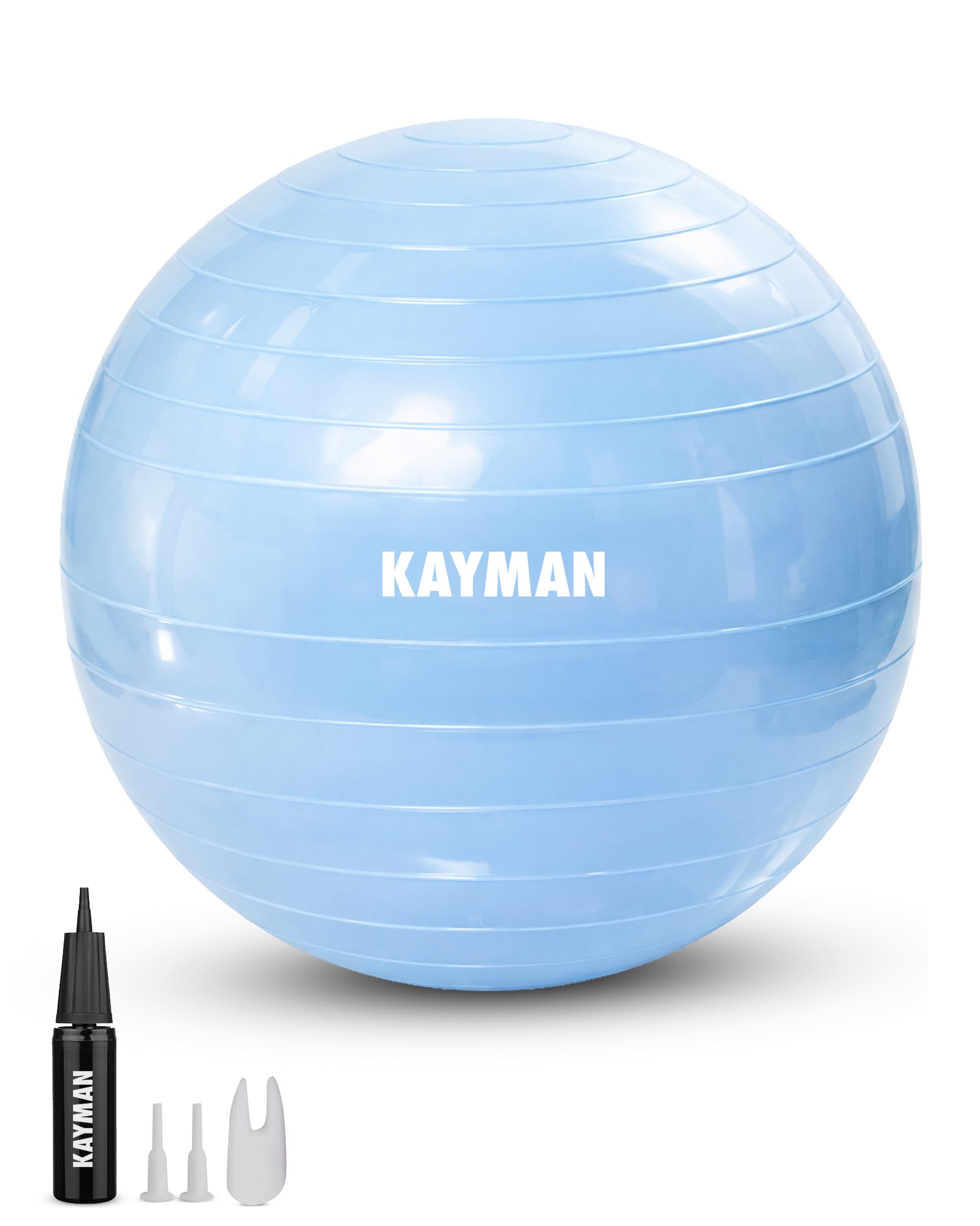 KAYMAN Exercise Ball - Anti-Burst System, Non-Slip Rings, Durable Material, Easy to Inflate, Perfect for Yoga, Pilates, Fitness, Balance Training, Gym, and Home Workouts (Ocean Haze, 65cm)