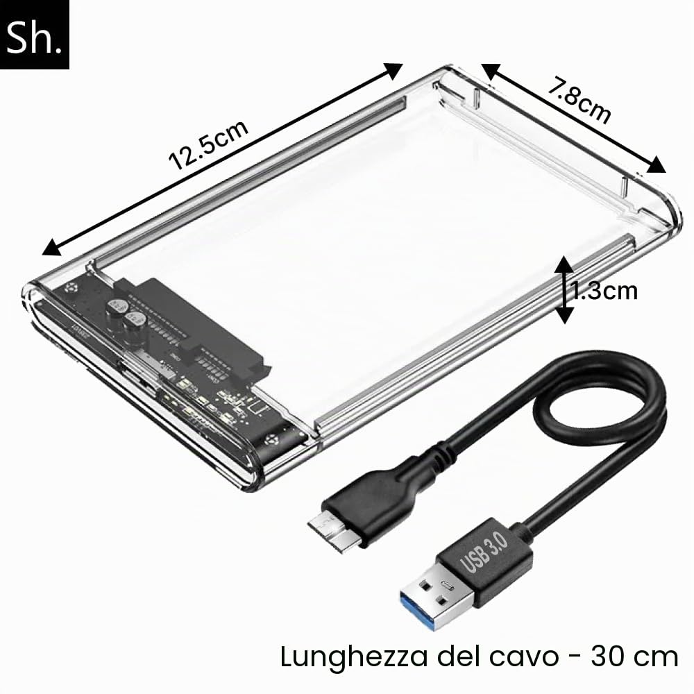 Sh. Case SSD HDD Hard Disk Esterno 2.5" SATA USB 3.0, 5Gbps Supportato UASP, Custodia SSD/HDD Portatile, Box Esterno per Disco Rigido, Adattatore SATA USB 3.0 per Laptop/PC/PS4/Xbox