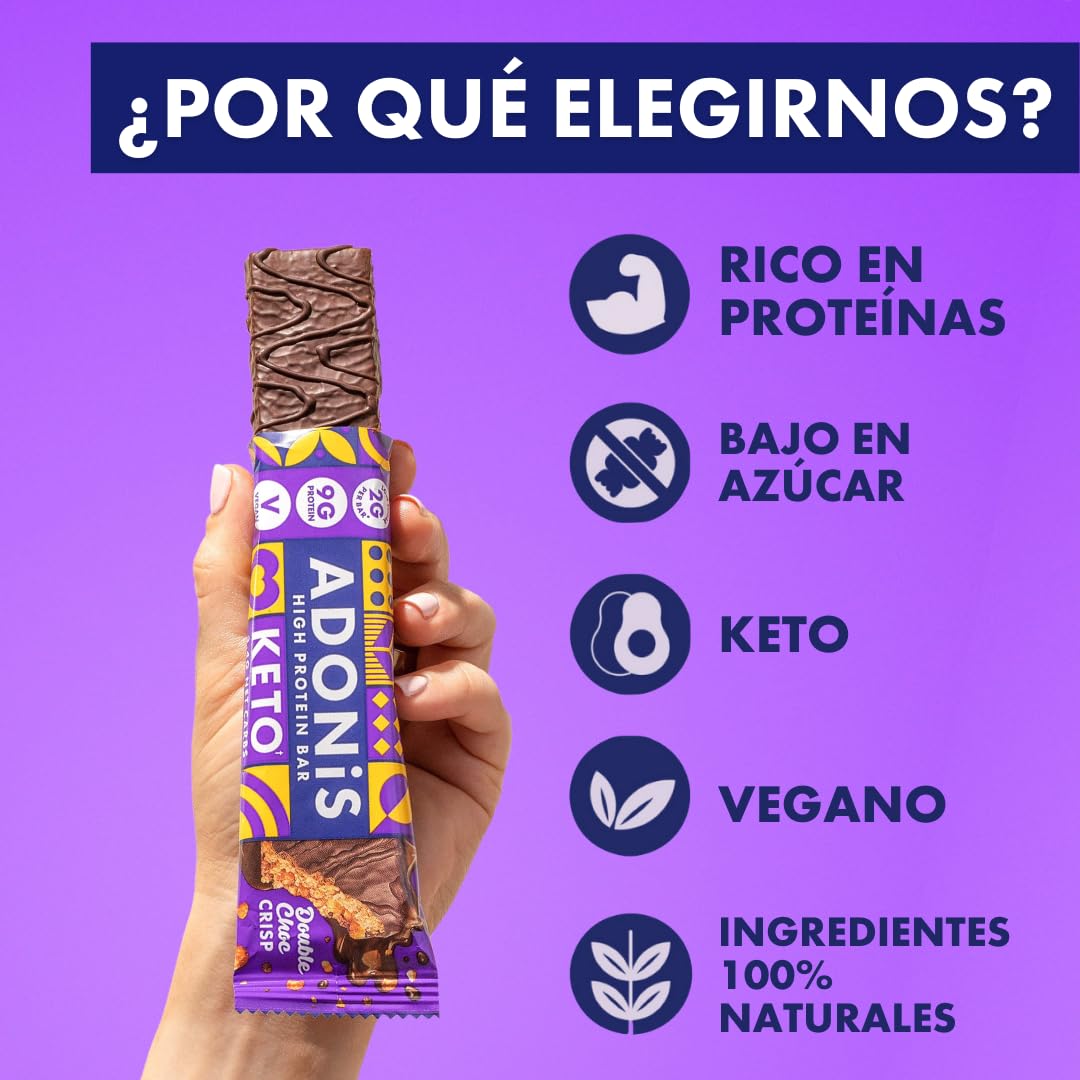 Adonis Barritas Keto Ricas en Proteínas Crema de Cacahuete y Chocolate | Apto para Veganos y Dieta Keto | 100% Natural | Sin Azúcar, Sin Aceite de Palma, Sin Lácteos | Bajo en Azúcar