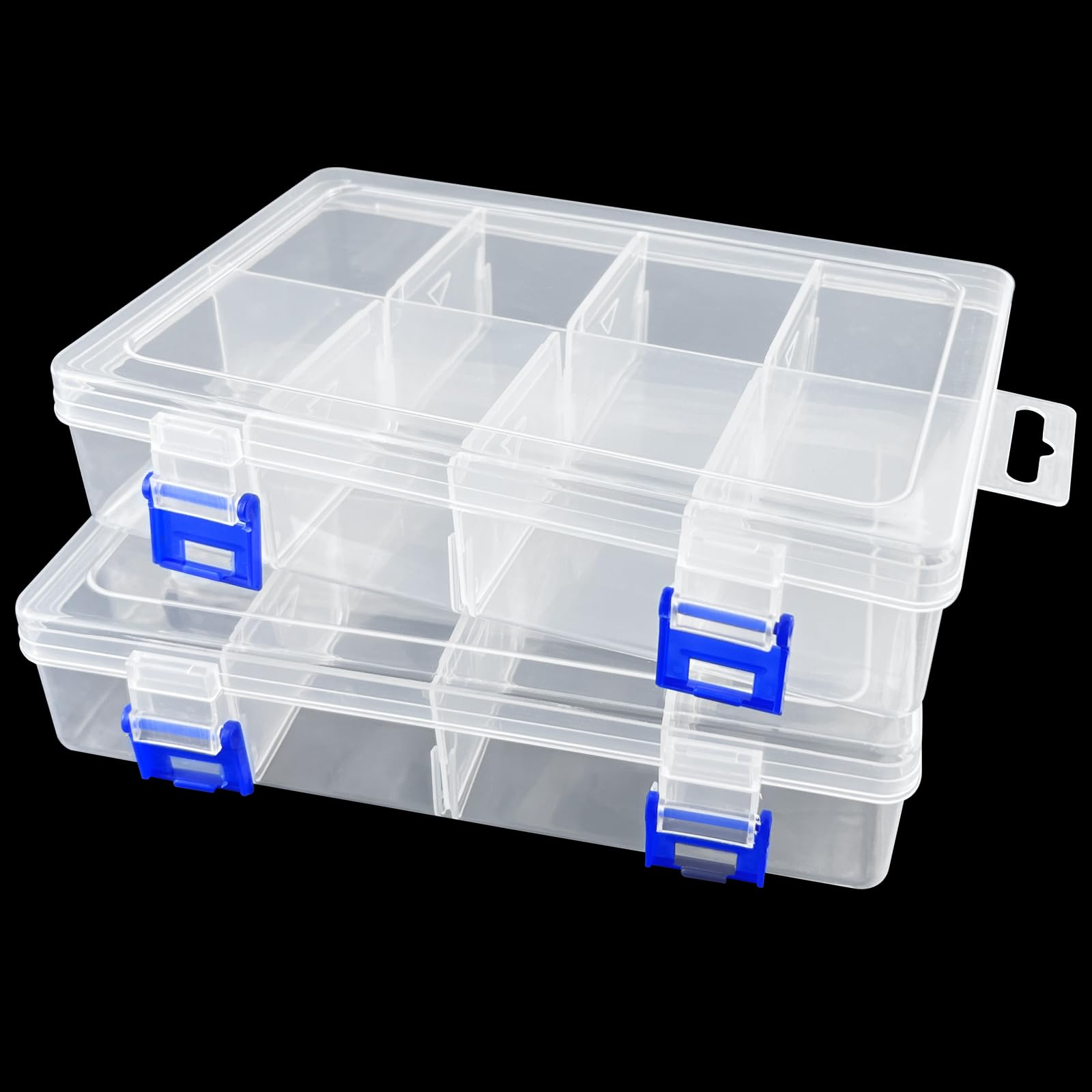Gentpovth 2 Piezas Transparente Cajas Almacenaje Plastico, Cajas de Almacenaje de Plástico con 8 Compartimentos, Contenedor Rectangular de Almacenamiento para Tornillos y Cuentas