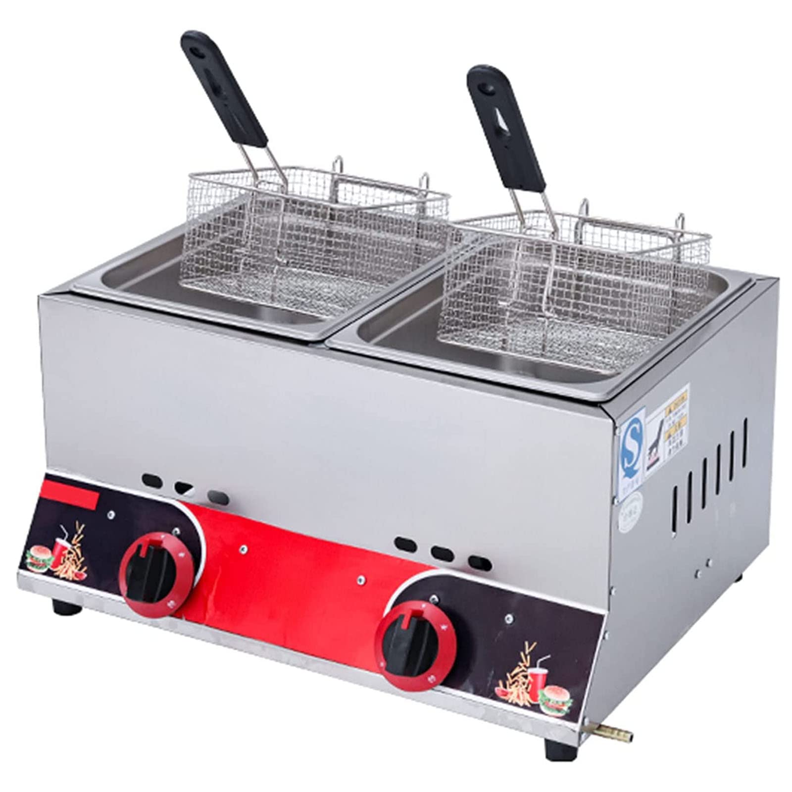 IUokLU Gas Fryer Commercial Stainless Steel Gas Fryer Professional Countertop Fryer 6L×2 for French Fries Restaurant Home Kitchen,B (D)