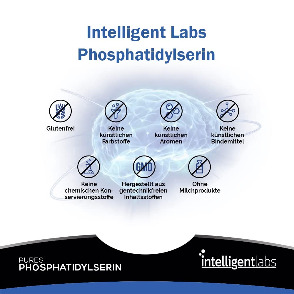 Intelligent Labs Phosphatidylserin-Nahrungsergänzungsmittel 100 mg, 90 hochwirksame Kapseln, 100% Soja und allergenfrei, reines Phosphatidylserin aus Sonnenblumenlecithin