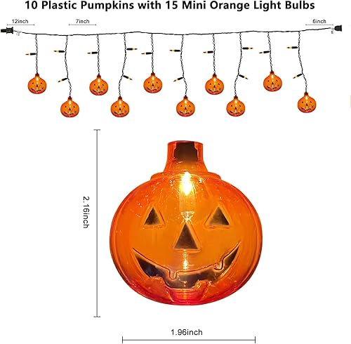 Miniatura 2 de SUNSGNE Luces de calabaza de 7 pies, 10 calabazas LED y 15 mini luces naranjas, enchufables para decoración de interiores y exteriores de Halloween