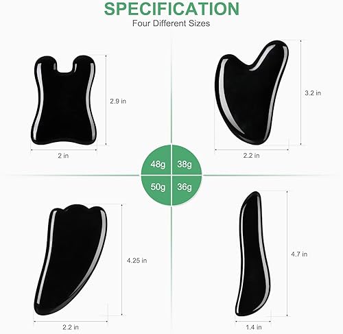 Vista 17 de airogym Herramienta de masaje Guasha, tabla de piedra natural Gua Sha, 4 piezas de piedra Guasha Scraping juegos de masaje para SPA acupuntura