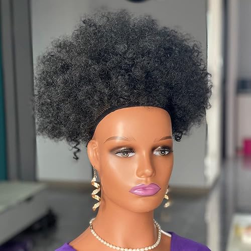 Miniatura 2 de Big Afro - Extensiones de cola de caballo con cordón para mujeres negras, 4b 4c, afro, rizado, moño