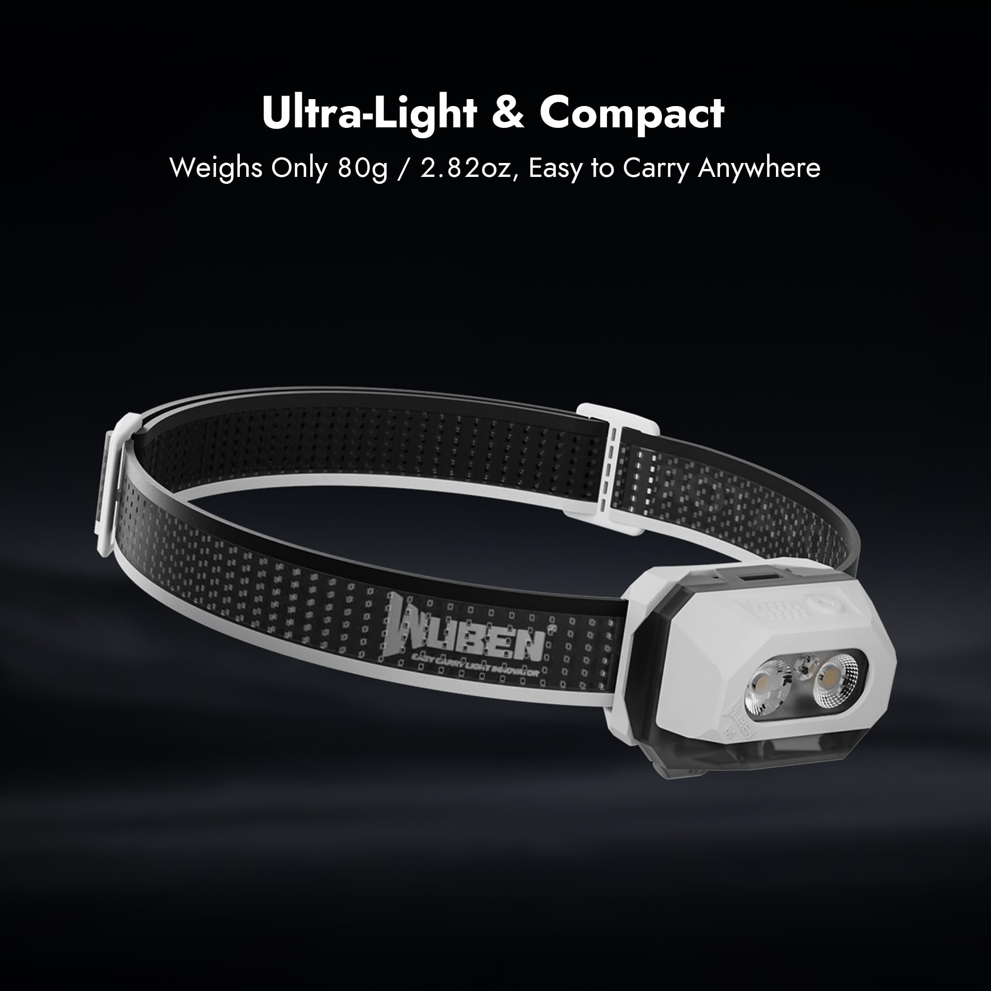 WUBEN Linterna frontal H4 recargable, 800 lúmenes, linterna frontal impermeable IP68 con sensor de movimiento, linterna frontal con 10 modos con luz roja, para camping, correr, pesca y senderismo