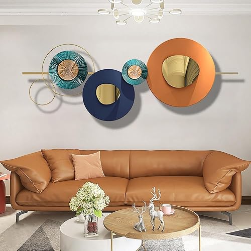 Miniatura 1 de Arte de pared abstracto redondo geométrico de metal, círculo naranja moderno, grande, esculturas de pared colgantes para sala de estar, dormitorio y