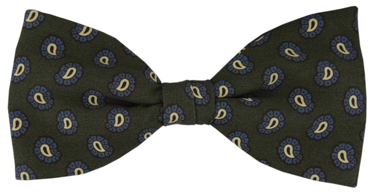 TigerTie silk bow tie in green blue gold black Paisley patterned - bow tie 100% pure silk + Aufbewahrungsbox