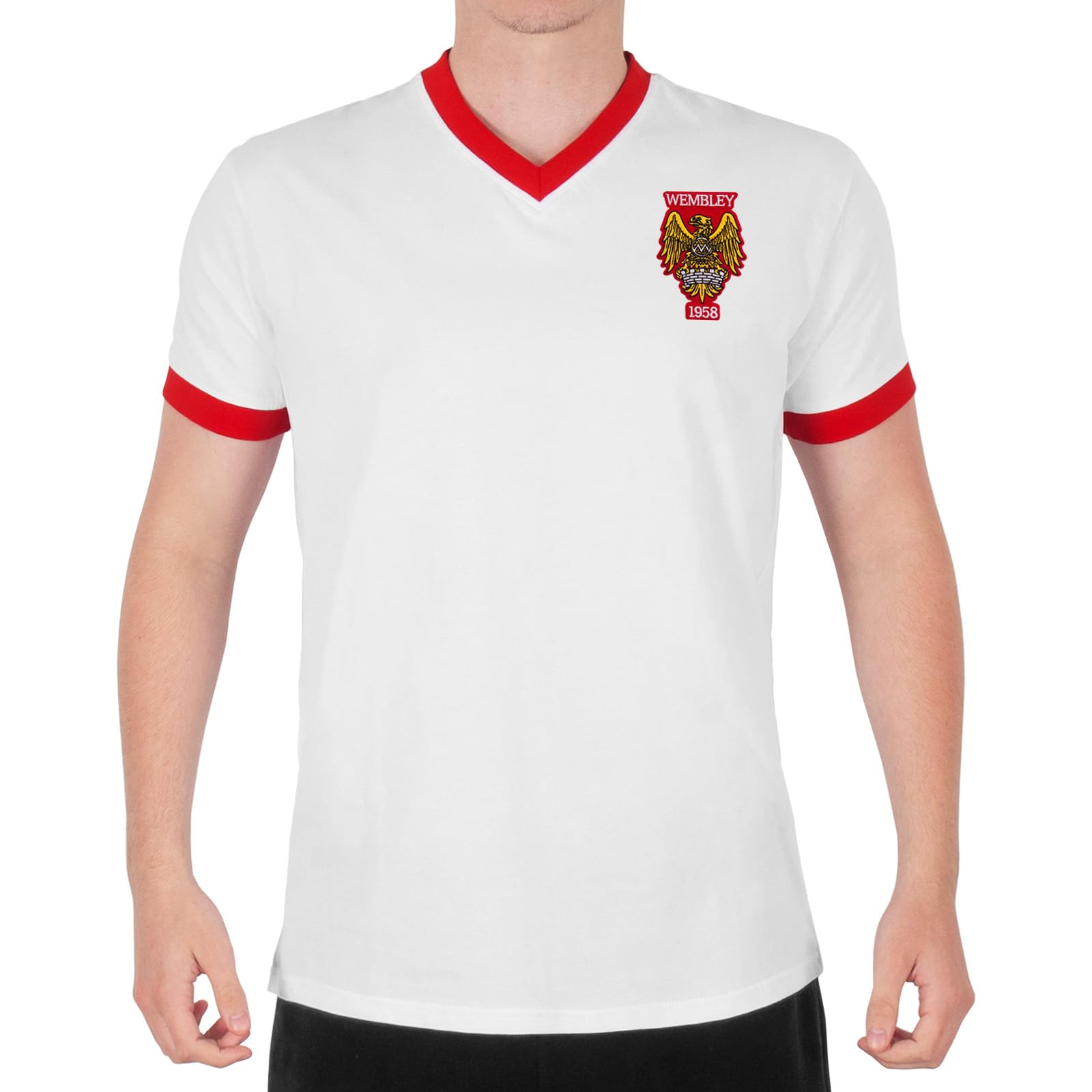fan originals United Wembley 1958 Crest Mens T-Shirt V Neck White XL