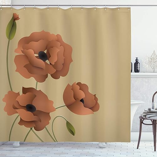 Miniatura 1 de Ambesonne Cortina de ducha floral, flores de amapola, pétalos vívidos, brotes de pureza pastoral, diseño de madre tierra, naturaleza, juego de