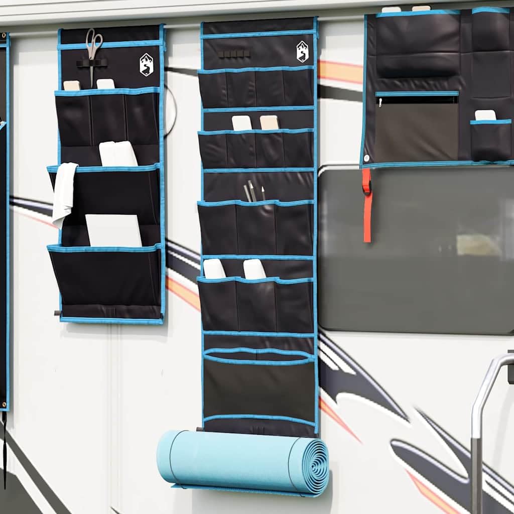 Aufbewahrungstasche Schwarz und Blau aus Oxford, 125 x 48 cm, leichtes Outdoor Zubehör für Camping, Wandern, Trekking, mit robustem Stoff, rechteckig für sichere Aufbewahrung und Transport