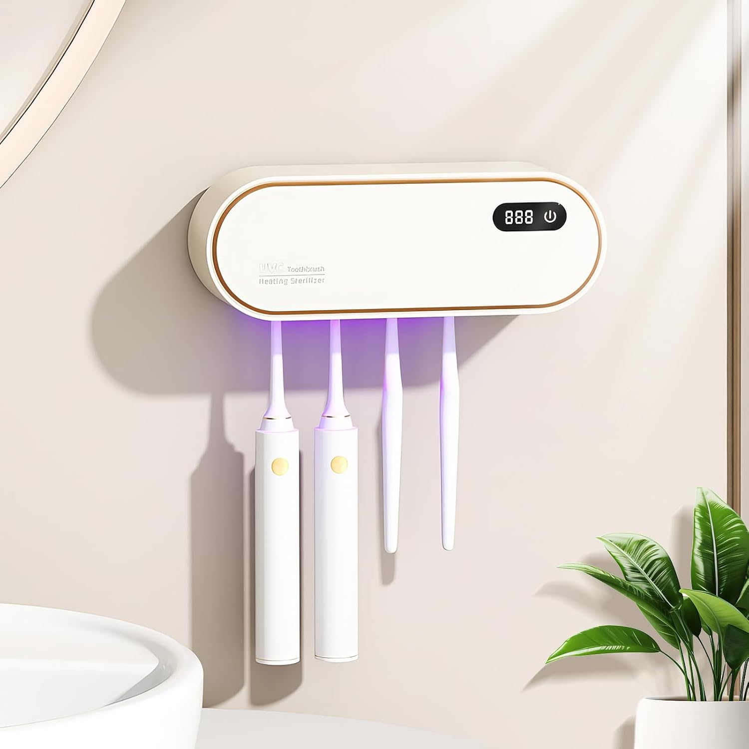 Multi-Function Toothbrush Holder, Electric Toothbrush Holders with Smart Drying & Cleaning, Rechargeable Wall Mounted Toothbrush Organizer with 4 Brush Slots for Big Family (Black)