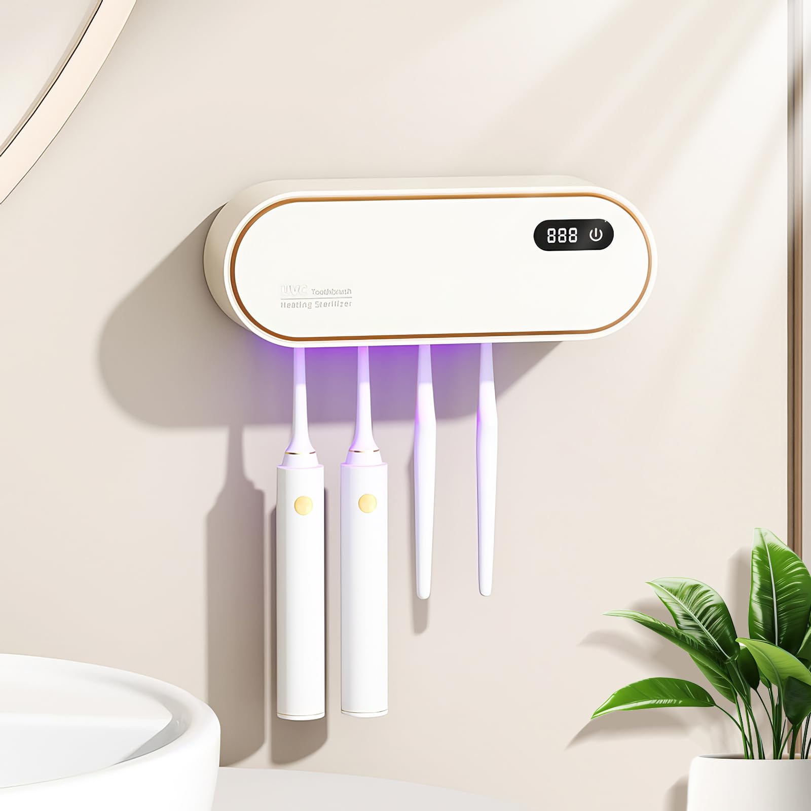 Portaspazzolino multifunzione, portaspazzolino elettrico con asciugatura e pulizia intelligenti, organizer ricaricabile da parete con 4 scomparti per spazzole per grandi famiglie (bianco)