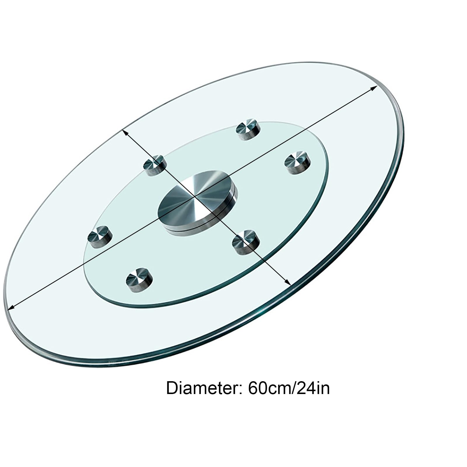 Plato Giratorio para Mesa de Comedor con 6 Ruedas Giratorias, Plato Giratorio Lazy Susan de Vidrio Templado, Bandeja Giratoria de Sobremesa, Giro Silencioso y Suave(60cm/24in)