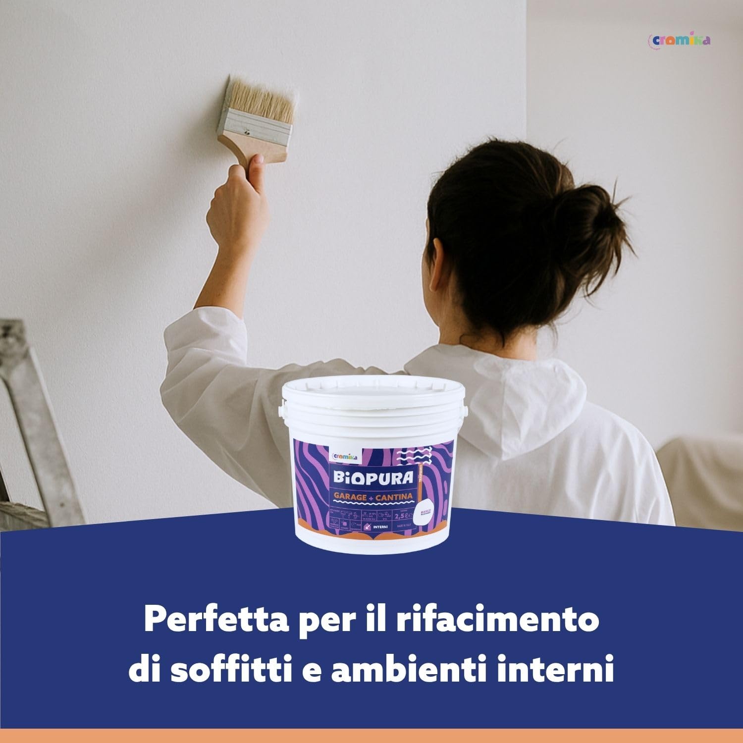 CROMIKA BIOPURA Garage e Cantina Pittura Murale Traspirante, Bianca Opaca, Contro la Muffa Made in Italy (Bianco, Litri 10)