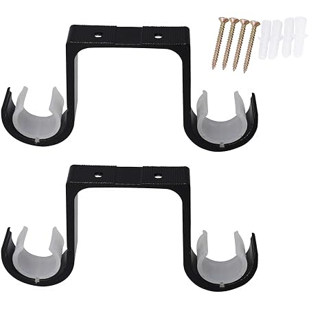 MuNanshan 2-Pack Double Curtain Rod Brackets - Ceiling Mount, Aluminum Alloy, Black