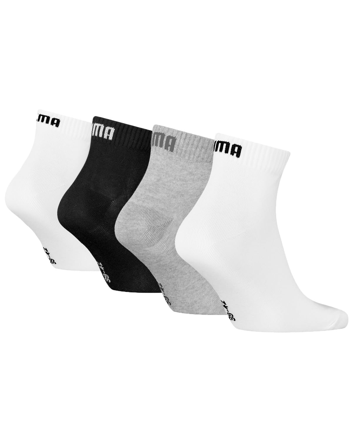 PUMA 4 Pairs Quarter Socks White/Grey/Black 2.5-5 (35/38)