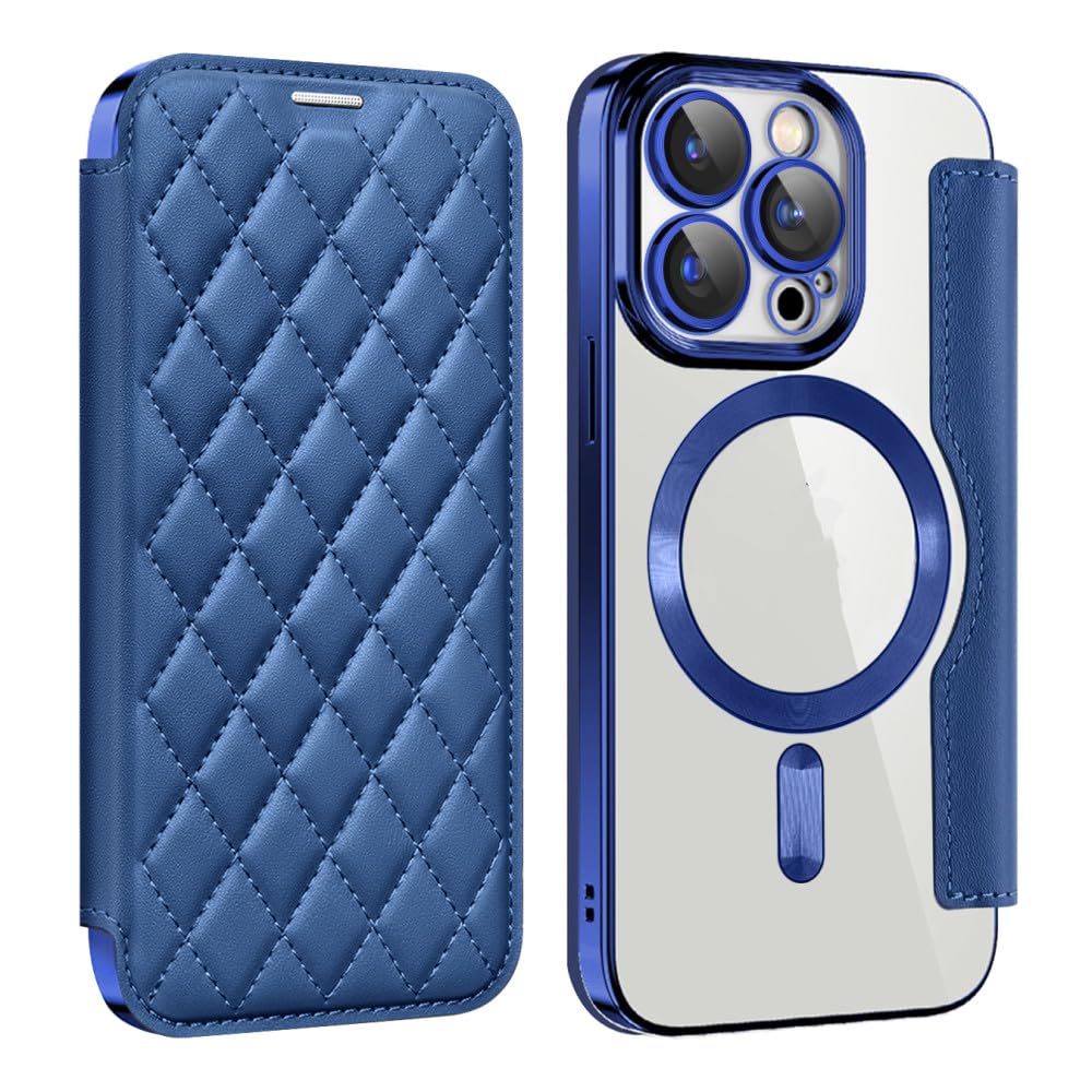 Étui en cuir de galvanoplastie bleu pour iPhone 14 Pro housse portefeuille à rabat - 7