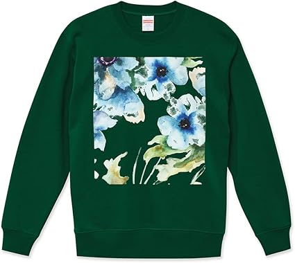 Amazon Co Jp プリント トレーナー 長袖 スウェット メンズ レディース S サイズ おしゃれ クルーネック アイビーグリーン 緑色 男性用 女性用 Igsticker フラワー 花 フラワー 青 ブルー 水彩 家電 カメラ